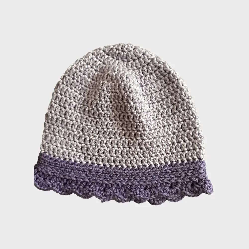 Handmade Light Purple Crochet Cloche Hat Scalloped Brim